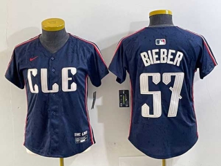 Women's MLB Cleveland Guardians #57 Shane Bieber Navy 2024 City Connect Nike Limited Stitched Jersey