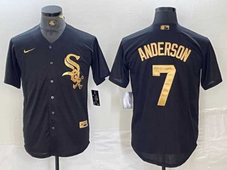 Men's MLB Chicago White Sox #7 Tim Anderson Black Gold Cool Base Stitched Baseball Jersey