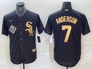 Men's MLB Chicago White Sox #7 Tim Anderson Black Gold With Patch Cool Base Stitched Baseball Jersey