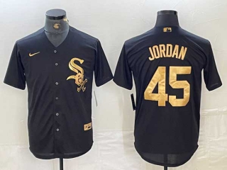 Men's MLB Chicago White Sox #45 Michael Jordan Black Gold Cool Base Stitched Baseball Jersey