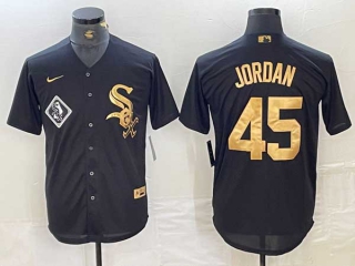 Men's MLB Chicago White Sox #45 Michael Jordan Black Gold With Patch Cool Base Stitched Baseball Jersey