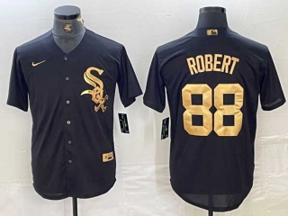 Men's MLB Chicago White Sox #88 Luis Robert Black Gold Cool Base Stitched Baseball Jersey