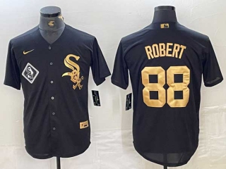 Men's MLB Chicago White Sox #88 Luis Robert Black Gold With Patch Cool Base Stitched Baseball Jersey