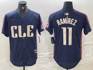 Men's MLB Cleveland Guardians #11 Jose Ramirez Navy With Patch 2024 City Connect Limited Nike Stitched Jersey