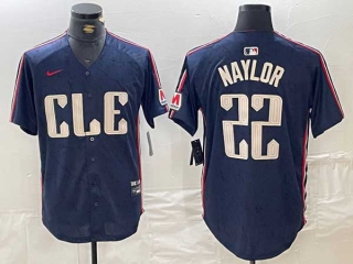 Men's MLB Cleveland Guardians #22 Josh Naylor Navy With Patch 2024 City Connect Limited Nike Stitched Jersey