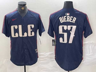 Men's MLB Cleveland Guardians #57 Shane Bieber Navy 2024 City Connect Limited Nike Stitched Jersey