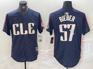 Men's MLB Cleveland Guardians #57 Shane Bieber Navy With Patch 2024 City Connect Limited Nike Stitched Jersey