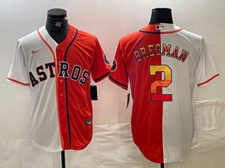 Men's MLB Houston Astros #2 Alex Bregman White Orange Split Stitched Nike Baseball Jersey