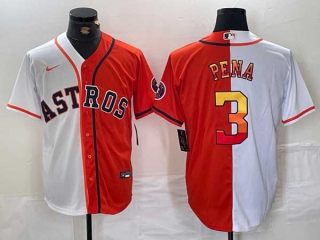 Men's MLB Houston Astros #3 Jeremy Pena White Orange Split Stitched Nike Baseball Jersey