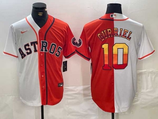 Men's MLB Houston Astros #10 Yuli Gurriel White Orange Split Stitched Nike Baseball Jersey