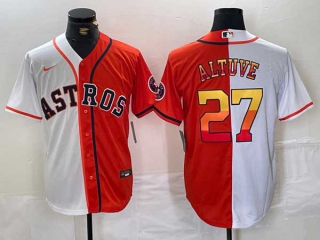 Men's MLB Houston Astros #27 Jose Altuve White Orange Split Stitched Nike Baseball Jersey