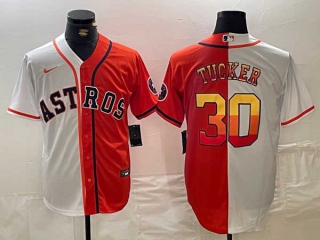 Men's MLB Houston Astros #30 Kyle Tucker White Orange Split Stitched Nike Baseball Jersey