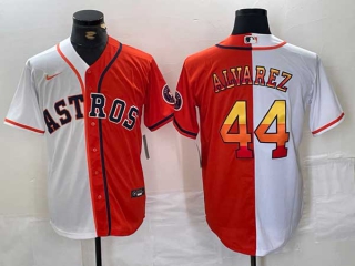 Men's MLB Houston Astros #44 Yordan Alvarez White Orange Split Stitched Nike Baseball Jersey