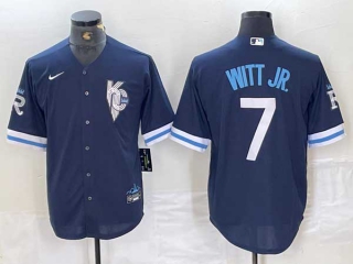 Men's MLB Kansas City Royals #7 Bobby Witt Jr. Navy City Connect Cool Base Stitched Nike Jersey