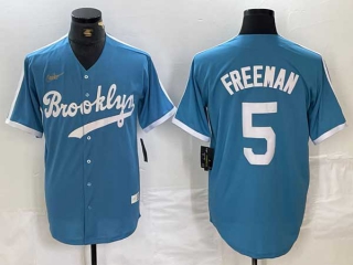 Men's MLB Los Angeles Dodgers #5 Freddie Freeman Light Blue Cooperstown Collection Cool Base Jersey