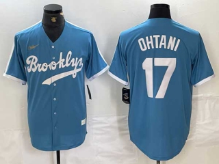 Men's MLB Los Angeles Dodgers #17 Shohei Ohtani Light Blue Cooperstown Collection Cool Base Jersey