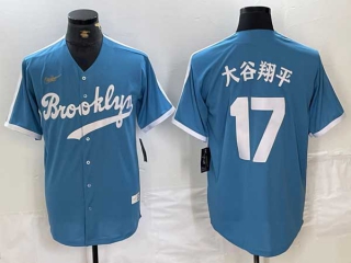 Men's MLB Los Angeles Dodgers #17 大谷翔平 Light Blue Japanese Cooperstown Collection Cool Base Jersey