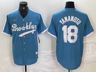 Men's MLB Los Angeles Dodgers #18 Yoshinobu Yamamoto Light Blue Cooperstown Collection Cool Base Jersey