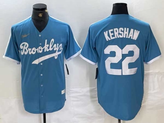 Men's MLB Los Angeles Dodgers #22 Clayton Kershaw Light Blue Cooperstown Collection Cool Base Jersey