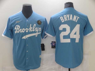 Men's MLB Los Angeles Dodgers #24 Kobe Bryant Light Blue Throwback With KB Patch Cool Base Stitched Baseball Jersey