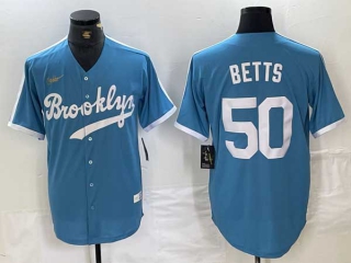 Men's MLB Los Angeles Dodgers #50 Mookie Betts Light Blue Cooperstown Collection Cool Base Jersey