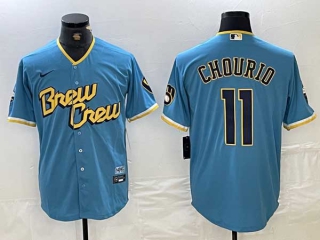 Men's MLB Milwaukee Brewers #11 Jackson Chourio Blue City Connect Cool Base Nike Stitched Jersey