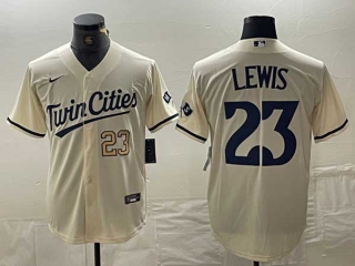 Men's MLB Minnesota Twins #23 Royce Lewis Cream Gold Number Cool Base Stitched Nike Baseball Jersey