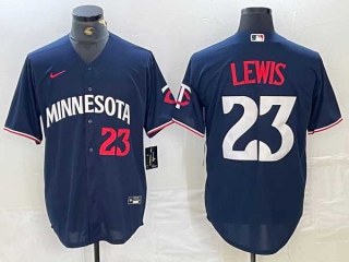 Men's MLB Minnesota Twins #23 Royce Lewis Navy Blue Red Number Cool Base Nike Stitched Jersey