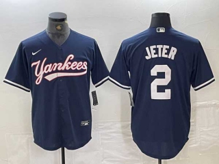 Men's MLB New York Yankees #2 Derek Jeter Navy Cool Base Stitched Nike Baseball Jersey