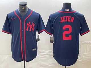 Men's MLB New York Yankees #2 Derek Jeter Navy Red Fashion Cool Base Limited Nike Stitched Jersey