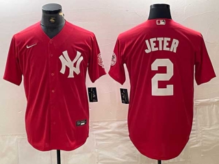 Men's MLB New York Yankees #2 Derek Jeter Red Fashion Cool Base Stitched Nike Baseball Jersey