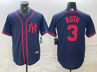 Men's MLB New York Yankees #3 Babe Ruth Navy Red Fashion Cool Base Limited Nike Stitched Jersey