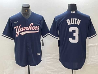 Men's MLB New York Yankees #3 Babe Ruth Navy Cool Base Stitched Nike Baseball Jersey