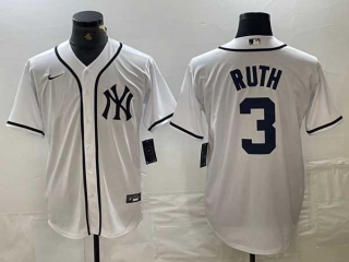 Men's MLB New York Yankees #3 Babe Ruth White Fashion Cool Base Stitched Nike Baseball Jersey