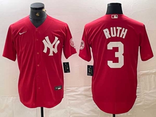 Men's MLB New York Yankees #3 Babe Ruth Red Fashion Cool Base Stitched Nike Baseball Jersey