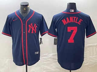 Men's MLB New York Yankees #7 Mickey Mantle Navy Red Fashion Cool Base Limited Nike Stitched Jersey