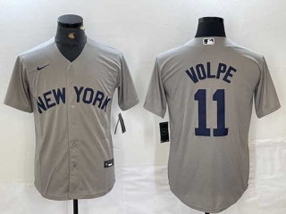 Men's MLB New York Yankees #11 Anthony Volpe Grey Field of Dreams Cool Base Stitched Baseball Jersey