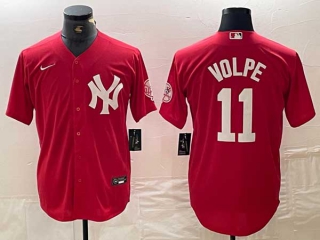 Men's MLB New York Yankees #11 Anthony Volpe Red Fashion Cool Base Stitched Nike Baseball Jersey