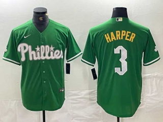 Men's MLB Philadelphia Phillies #3 Bryce Harper Green 2024 City Connect Limited Stitched Jersey