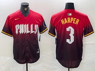 Men's MLB Philadelphia Phillies #3 Bryce Harper Red 2024 City Connect Limited Stitched Jersey