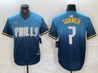 Men's MLB Philadelphia Phillies #7 Trea Turner Blue 2024 City Connect Limited Stitched Jersey