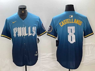 Men's MLB Philadelphia Phillies #8 Nick Castellanos Blue 2024 City Connect Limited Stitched Jersey