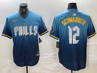 Men's MLB Philadelphia Phillies #12 Kyle Schwarber Blue 2024 City Connect Limited Stitched Jersey