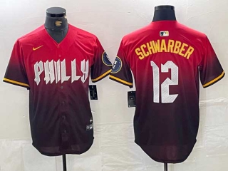 Men's MLB Philadelphia Phillies #12 Kyle Schwarber Red 2024 City Connect Limited Stitched Jersey