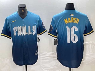 Men's MLB Philadelphia Phillies #16 Brandon Marsh Blue 2024 City Connect Limited Stitched Jersey