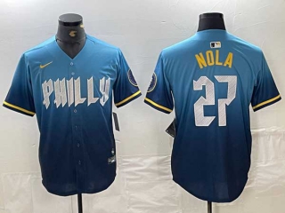 Men's MLB Philadelphia Phillies #27 Aaron Nola Blue 2024 City Connect Limited Stitched Jersey