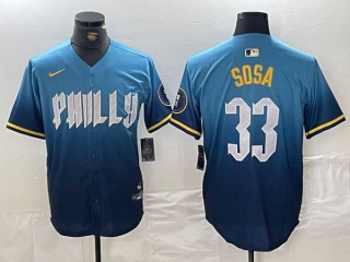 Men's MLB Philadelphia Phillies #33 Edmundo Sosa Blue 2024 City Connect Limited Stitched Jersey