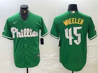 Men's MLB Philadelphia Phillies #45 Zack Wheeler Green 2024 City Connect Limited Stitched Jersey