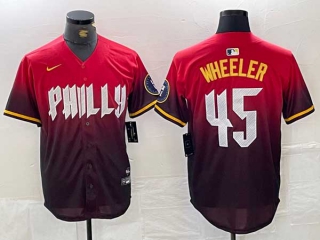 Men's MLB Philadelphia Phillies #45 Zack Wheeler Red 2024 City Connect Limited Stitched Jersey