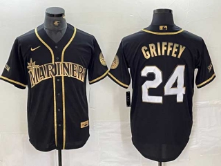 Men's MLB Seattle Mariners #24 Ken Griffey Jr Black Golden Edition Stitched Cool Base Nike Jersey